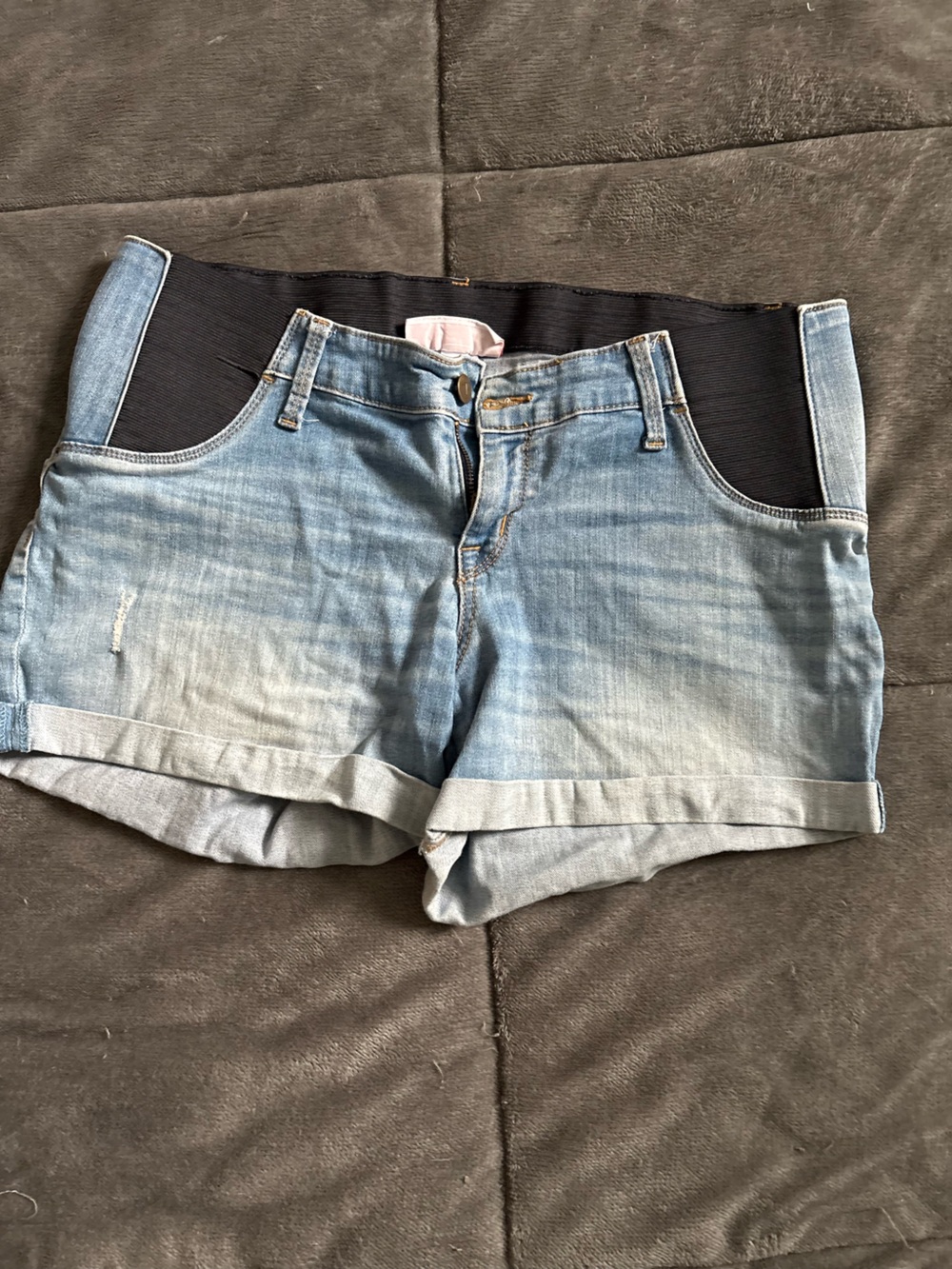 Light Wash Denim Shorts with Cuffed Hem - Women